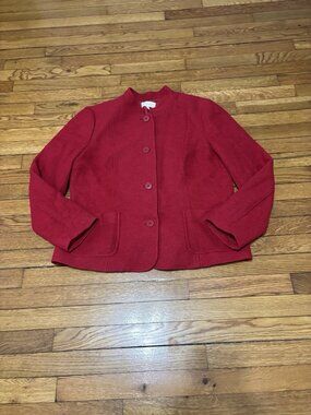 Talbots Womens Boiled Wool Coat Size 16 Red Button Up Wool Blend Lined